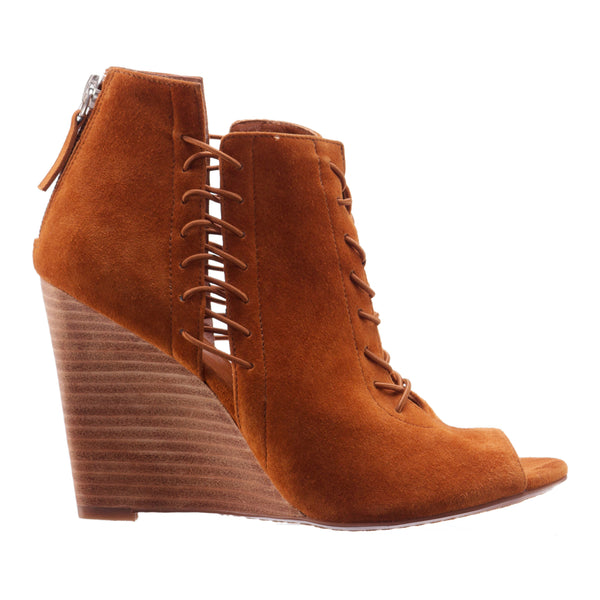 Linea Paolo WREN | Peep Toe Wedge Boots Cognac Suede