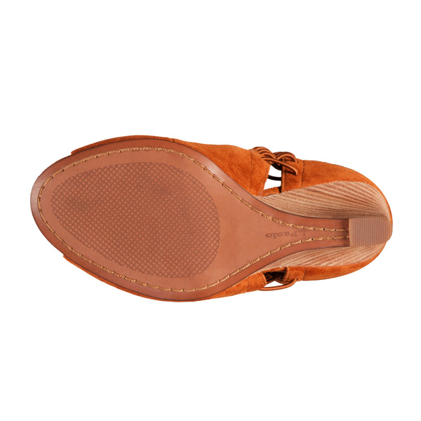 Linea Paolo WREN | Peep Toe Wedge Boots Cognac Suede