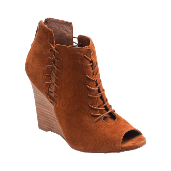 linea paolo WREN | Peep Toe Wedge Boots Cognac Suede