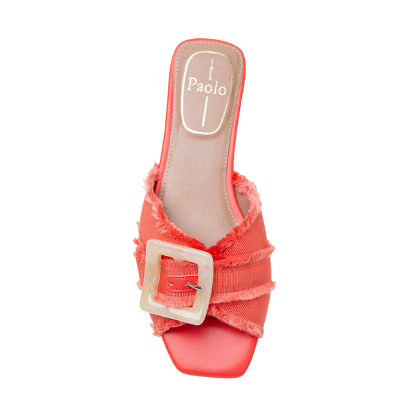 Linea Paolo LOTTIE | Frayed Fabric Cross Band Sandals Pink Coral Frayed Grosgrain