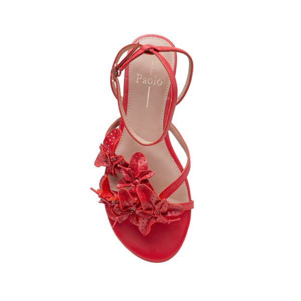 Linea Paolo LUCIA | Flower Embellished Strappy Flat Leather Sandals True Red Nappa