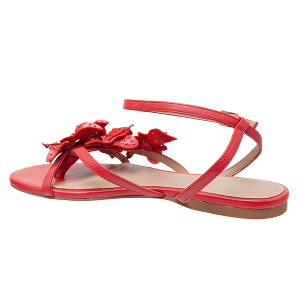 Linea Paolo LUCIA | Flower Embellished Strappy Flat Leather Sandals True Red Nappa