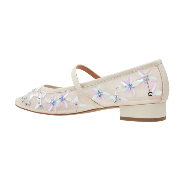 Linea Paolo MAISON | Beaded Mesh Low Heel MJ Pump Ivory Mesh/Suede