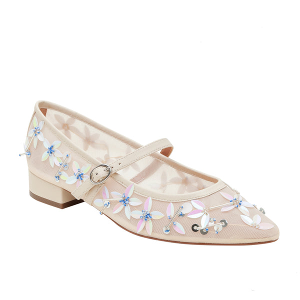 linea paolo MAISON | Beaded Mesh Low Heel MJ Pump Ivory Mesh/Suede linea paolo MAISON | Beaded Mesh Low Heel MJ Pump Ivory Mesh/Suede