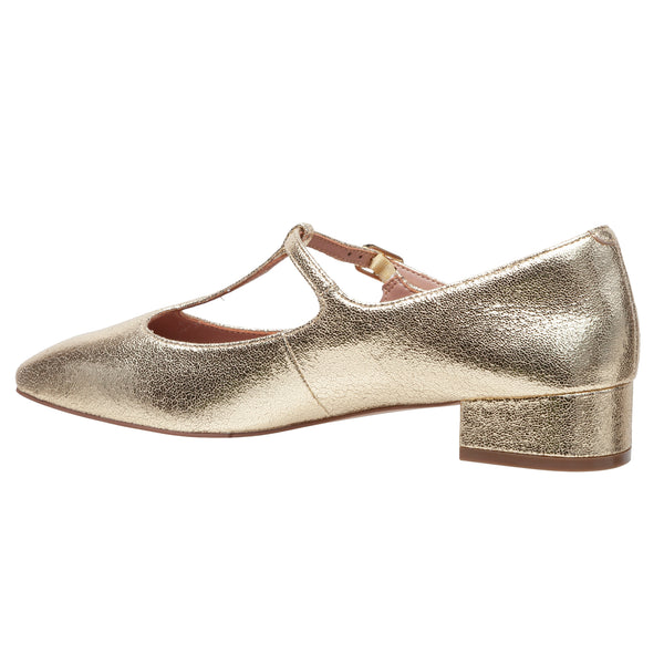 Linea Paolo MARCEL | Mary Jane T-Strap Pumps Gold Crinkle Metallic Leather