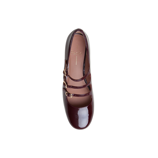 Linea Paolo MARIANA | Tripple Strap Mary Jane Pumps Dark Burgundy Crinkled Patent