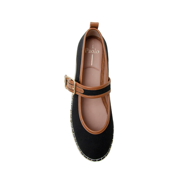 Linea Paolo MARJORIE | Mary Jane Espadrille Flats Black/Cognac Canvas/Nappa