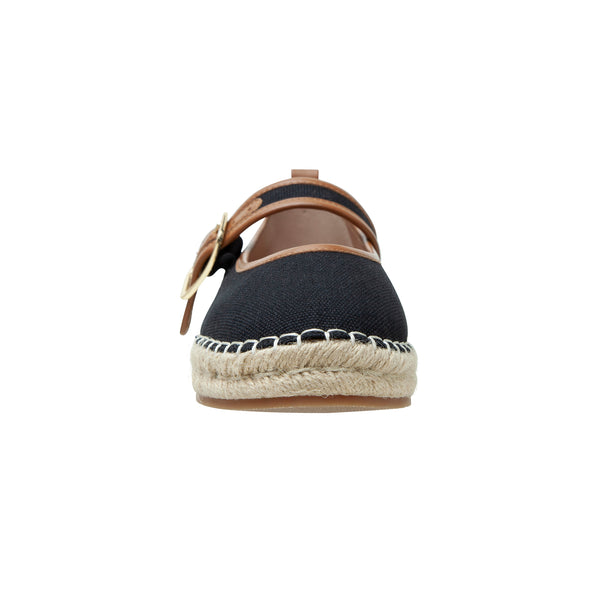Linea Paolo MARJORIE | Mary Jane Espadrille Flats Black/Cognac Canvas/Nappa