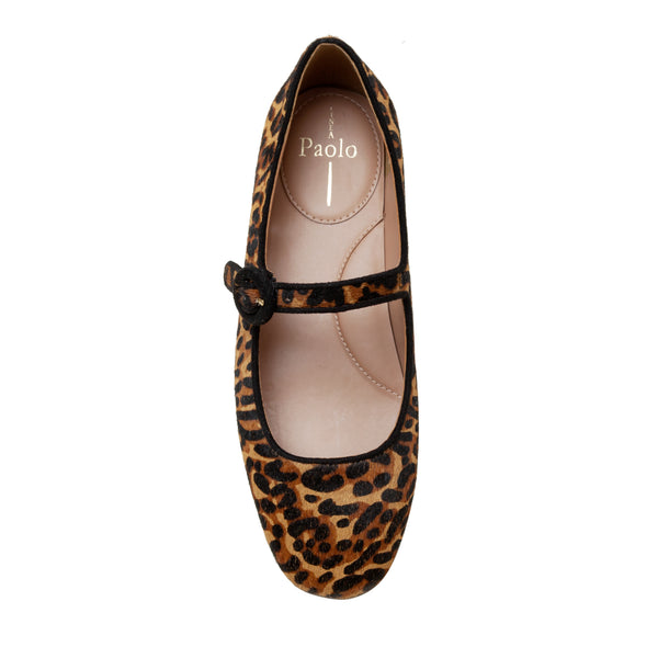 Linea Paolo MARLEY | Mary Jane Ballet Flats Cognac/Black Leopard Hair Calf