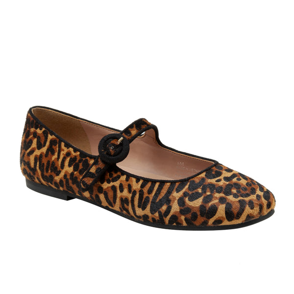 linea paolo MARLEY | Mary Jane Ballet Flats Cognac/Black Leopard Hair Calf