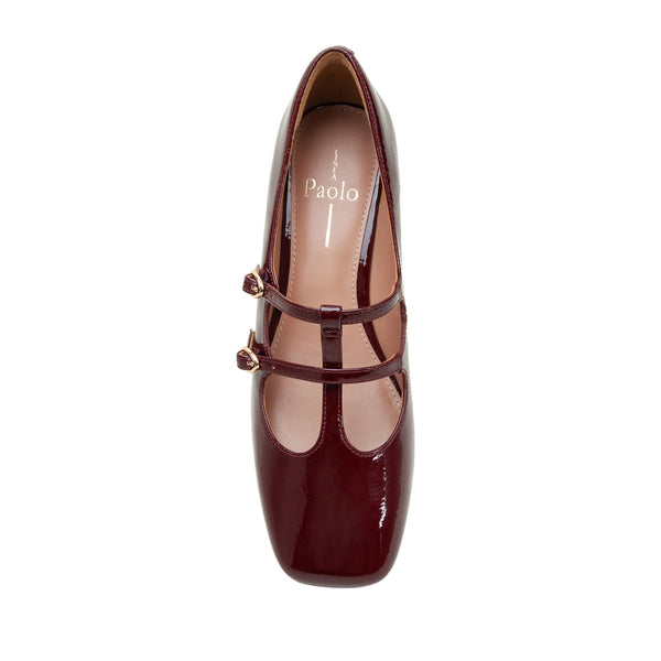 Linea Paolo MAURICE | Double Mary Jane Strap Pumps Burgundy Wrinkle Patent