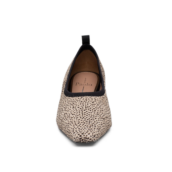 Linea Paolo MEGHAN II | Svelte Square Toe Hidden Sliver Wedge Ballet Flats Slip-Ons Beige/Black Dot Print Hair Calf