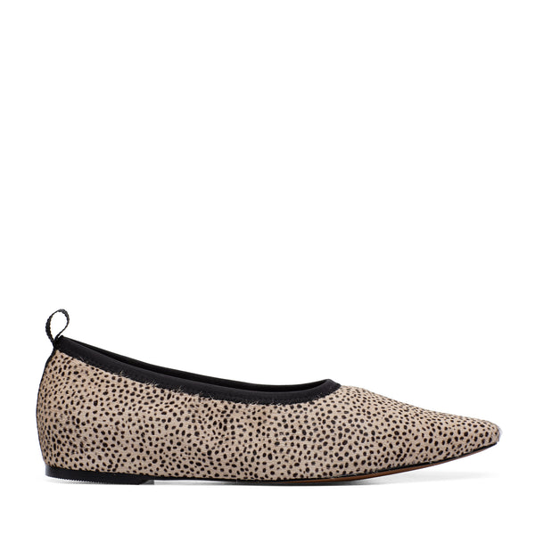 Linea Paolo MEGHAN II | Svelte Square Toe Hidden Sliver Wedge Ballet Flats Slip-Ons Beige/Black Dot Print Hair Calf