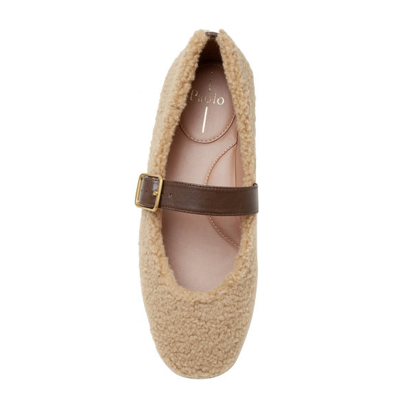 Linea Paolo MIKA | Faux Shearling Mary Jane Flats Taupe/Chocolate Brown Faux Shearling/Nappa