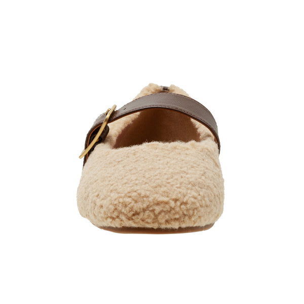 Linea Paolo MIKA | Faux Shearling Mary Jane Flats Taupe/Chocolate Brown Faux Shearling/Nappa
