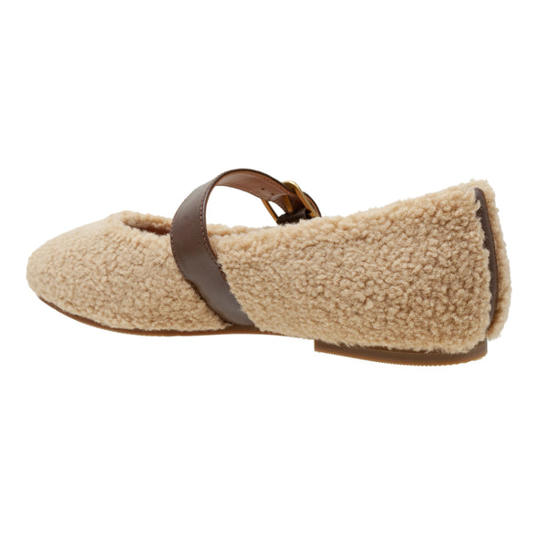 Linea Paolo MIKA | Faux Shearling Mary Jane Flats Taupe/Chocolate Brown Faux Shearling/Nappa