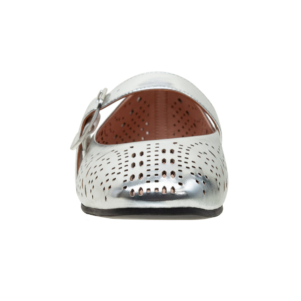 Linea Paolo MILLER | Laser Cut Leather Mary Jane Flats Silver Crackled Metallic