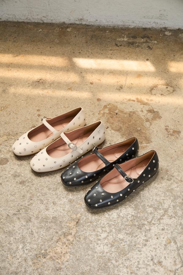 Linea Paolo MILLIE | Crystal Stud Mary Jane Flats Black Nappa