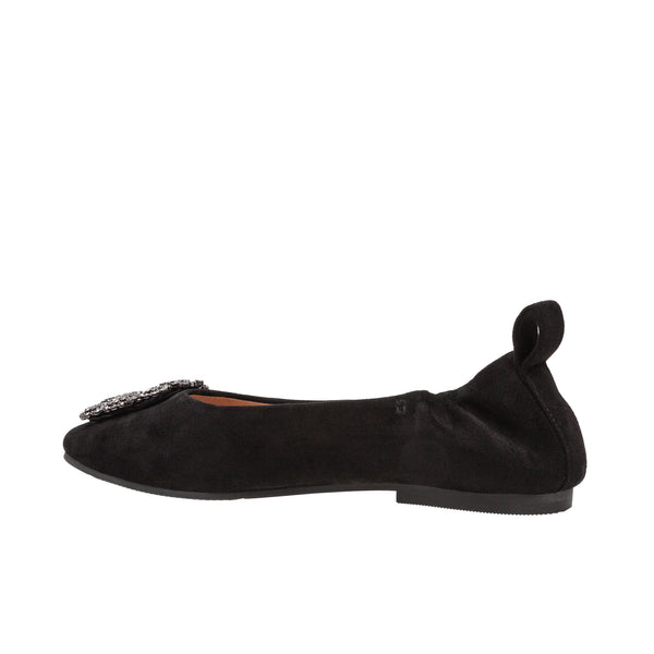 Linea Paolo MINA | Ruched Jewel Buckle Ballet Flats Black Kid Suede