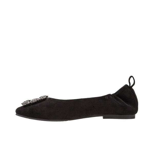 Linea Paolo MINA | Ruched Jewel Buckle Ballet Flats Black Kid Suede