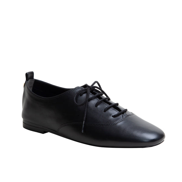 linea paolo MIRNA | Nappa Leather Ballet Oxford Flats Black Soft Nappa