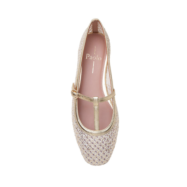 Linea Paolo MONET | Raffia And Nappa Leather T-Strap Flats Gold Raffia/Nappa