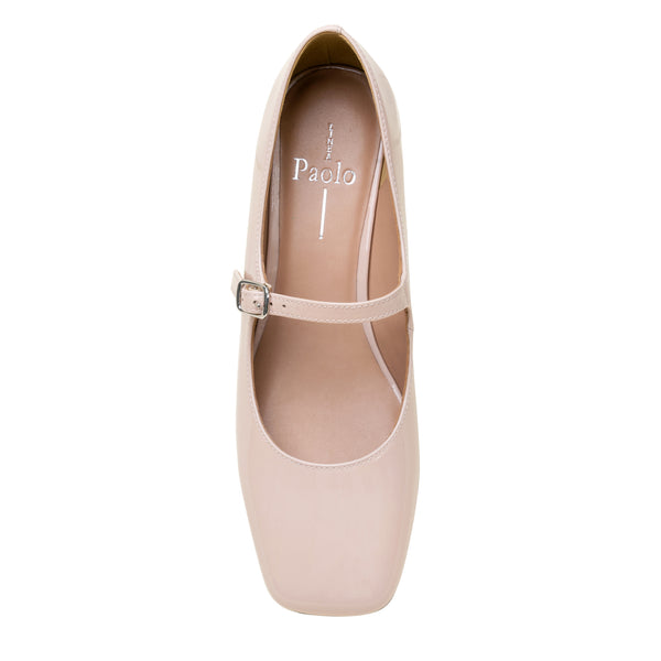 Linea Paolo MONROE | Flared Heel Mary Jane Pumps Nude Patent