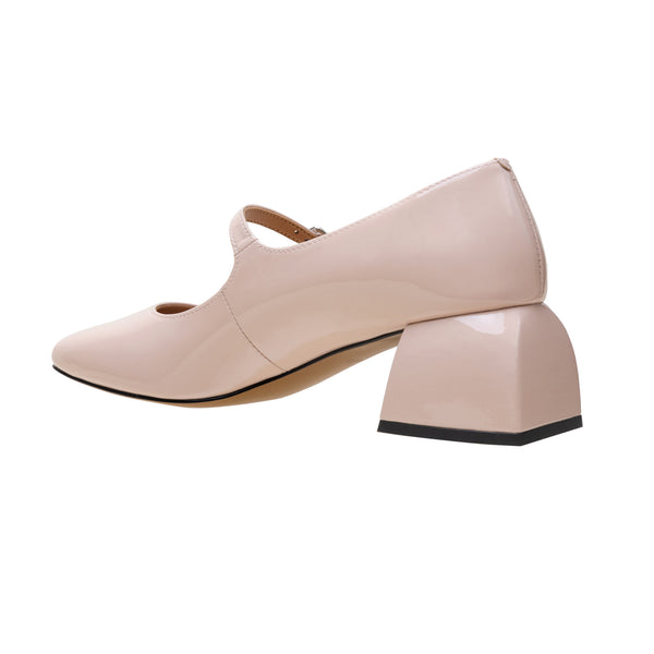 Linea Paolo MONROE | Flared Heel Mary Jane Pumps Nude Patent
