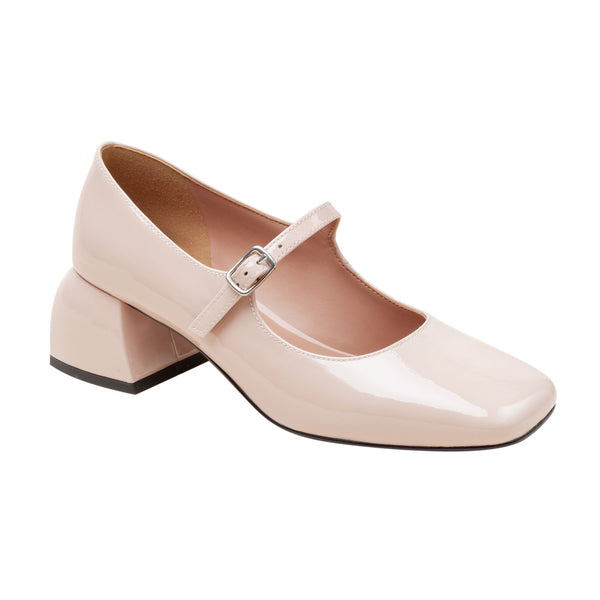 linea paolo MONROE | Flared Heel Mary Jane Pumps Nude Patent