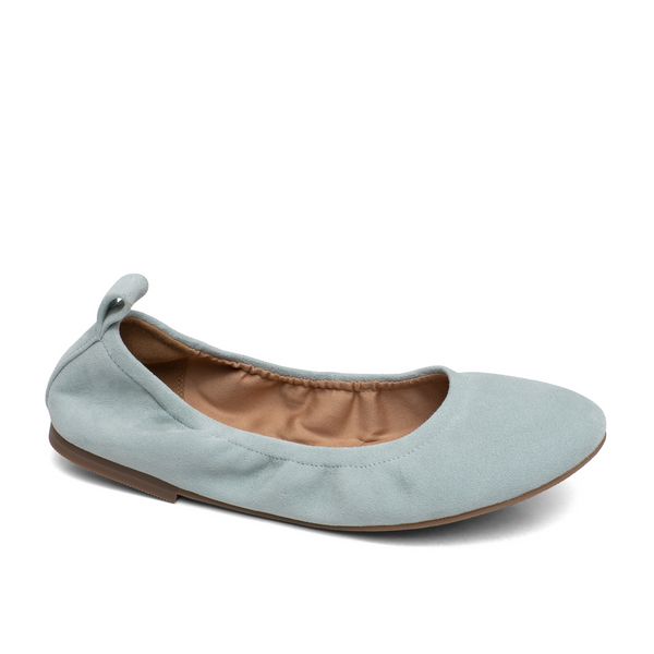 linea paolo MONTE | Elastic Topline Round Toe Ballet Flats Pale Blue Kid Suede