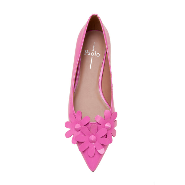 Linea Paolo NARCISUS | Studded Floral Pointy Toe Flat Magenta Patent