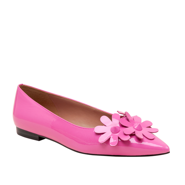 linea paolo NARCISUS | Studded Floral Pointy Toe Flat Magenta Patent