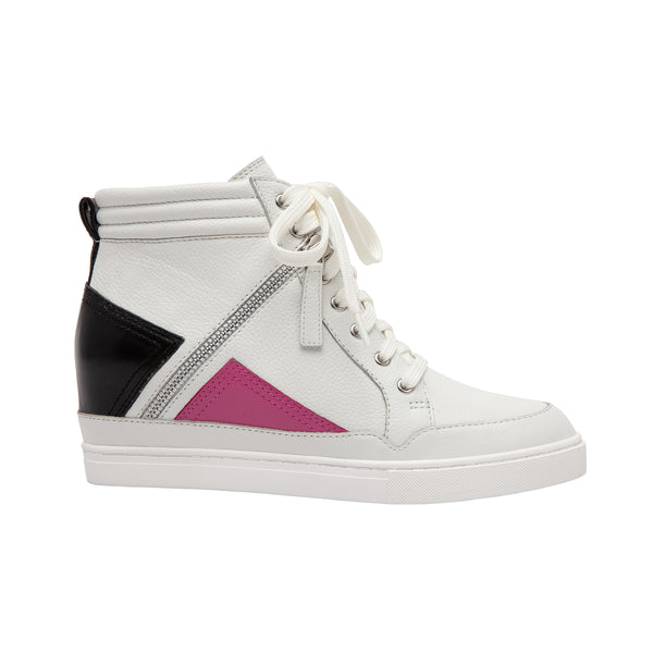 Linea Paolo NAVA | A Sporty Color Blocked Sneaker Wedges Winter White/Black/Hot Pink Leather/Nappa