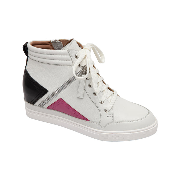 linea paolo NAVA | A Sporty Color Blocked Sneaker Wedges Winter White/Black/Hot Pink Leather/Nappa