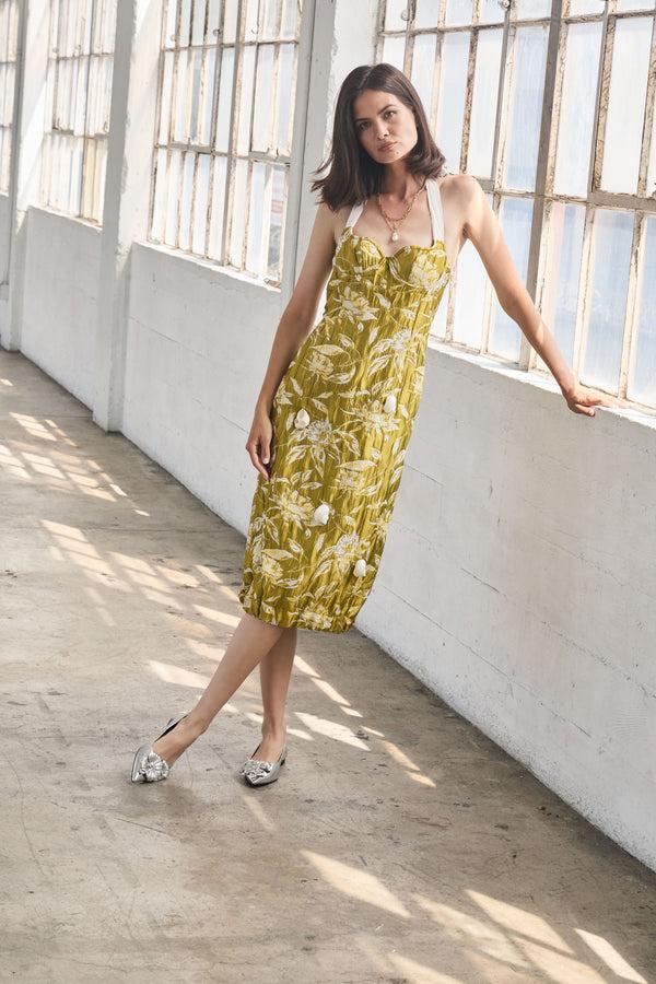 Linea Paolo NERINE | Feminine Floral Leather Skimmers Silver Crackled Metallic