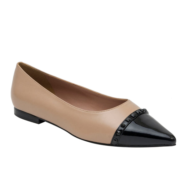 linea paolo NICHE | Cap Toe Studded Skimmers Nude/Black Nappa/Patent