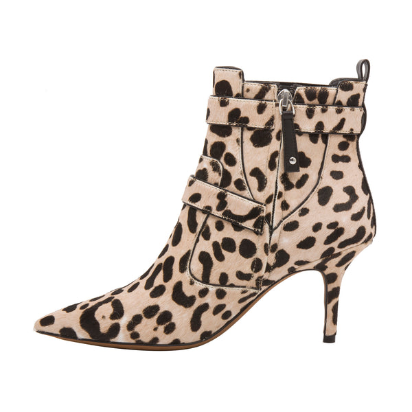 Linea Paolo NIKITA | Runway-Inspired Buckled Ankle Bootie White/Black Leopard Hair Calf