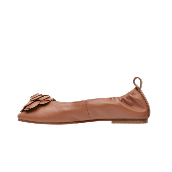 Linea Paolo NINA | Ruched Rosette Ballet Flats Cognac Nappa