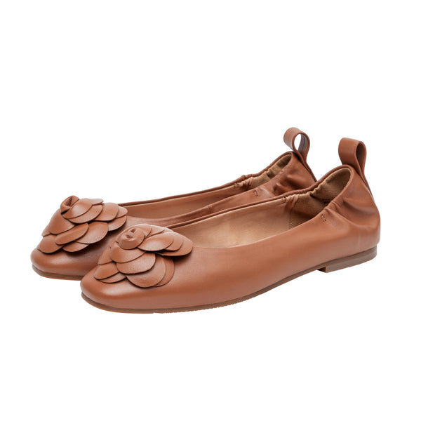 Linea Paolo NINA | Ruched Rosette Ballet Flats Cognac Nappa