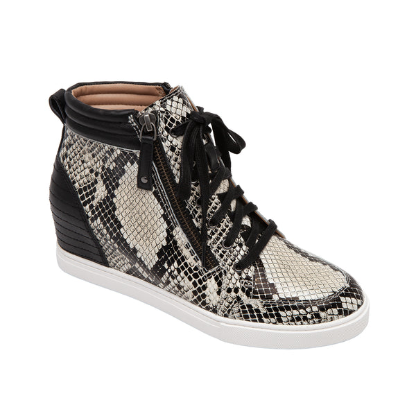 linea paolo NIYA | Street Style Wedge Sneakers Cream/Black Snake Print Leather