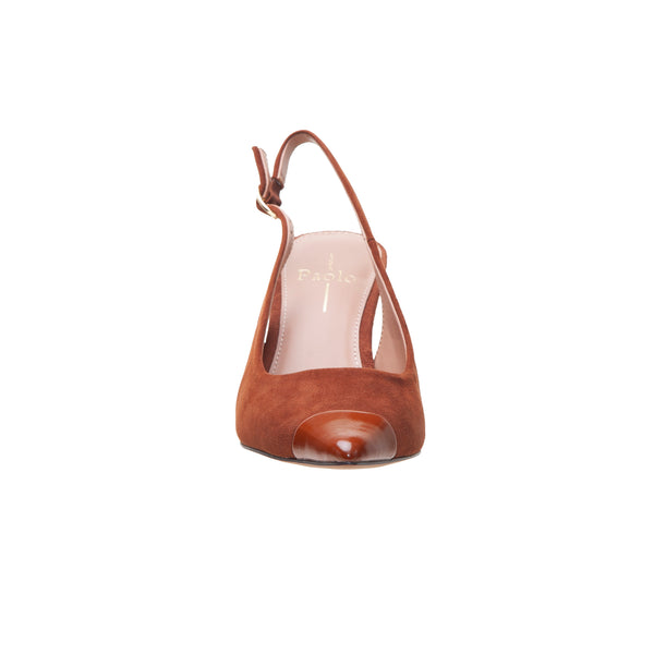 Linea Paolo NIYKA | Mini Captoe Slingback Pumps Milk Chocolate Suede/Crinkle Patent