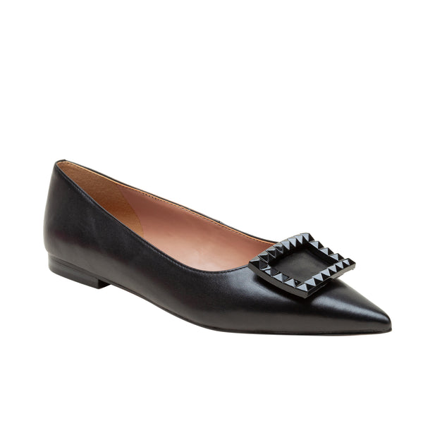 linea paolo NOLENE | Resin Buckle Pointy Toe Flats Black Nappa