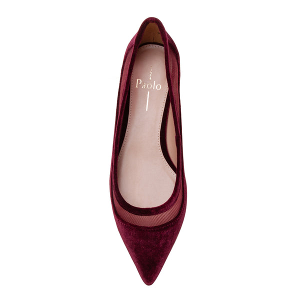 Linea Paolo NOVAH | Mixed Media Skimmer Flats Burgundy Velvet/Mesh