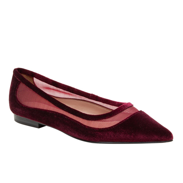 linea paolo NOVAH | Mixed Media Skimmer Flats Burgundy Velvet/Mesh