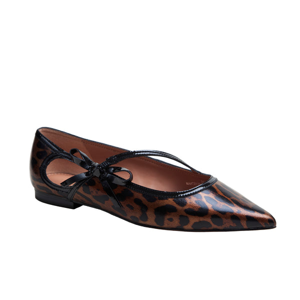linea paolo NURI | Patent Leather Asymmetric Bow Skimmers Brown/Black Leopard Patent