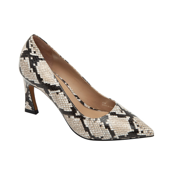 linea paolo PADMA | Flared Heel Square Fashion Pumps Ivory/Black/Beige Snake Print Leather