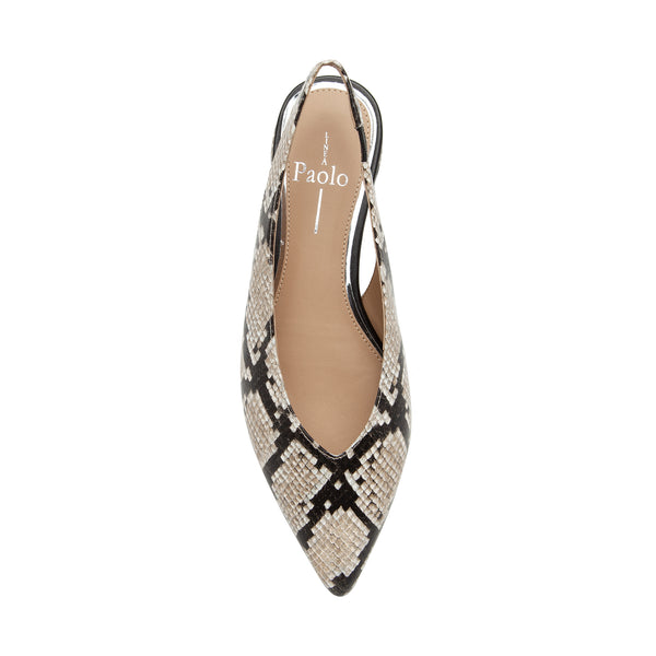 Linea Paolo PAULA | Svelte Leather Slingback Flat Ivory/Black/Beige Snake Print Leather