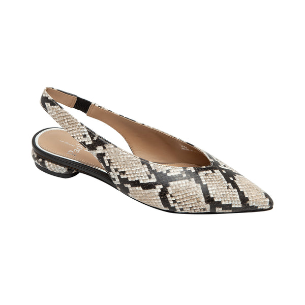 linea paolo PAULA | Svelte Leather Slingback Flat Ivory/Black/Beige Snake Print Leather