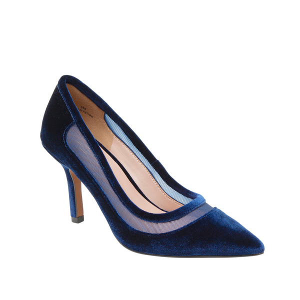 linea paolo PERLINE | Mixed Media High Heel Pumps Navy Velvet/Mesh