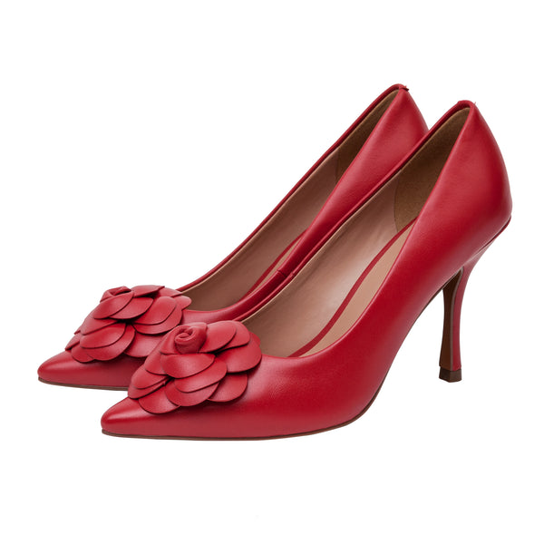 Linea Paolo PRIMROSE | Rosette Flower Dress Pumps Red Nappa